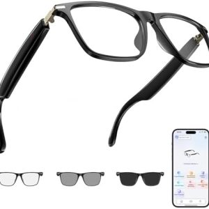 AI Translation Smart Glasses with 138 Languages, Bluetooth Glasses Compatible with ChatGPT, Photochromic Lens with Open-Ear Speakers for Men Women, for Travel, Business, Driving