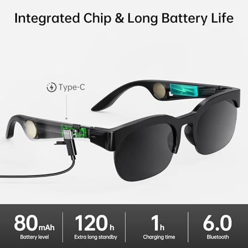 Smart Glasses with AI Translator, V6.0 Bluetooth Glasses with 150+ Translation, Smart Sunglasses for Men & Woman, 120H Long Standby Music Glasses, UV Protection, IPX5 Waterproof, Hands-Free Calls - Image 6